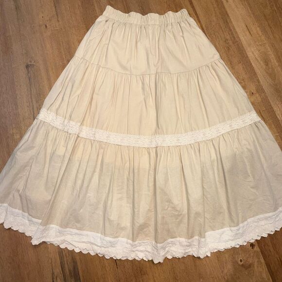 Boho Prairie Maxi Skirt XL Cream Tiered Lace Detail Cottagecore Boho Cotton - Picture 9 of 9